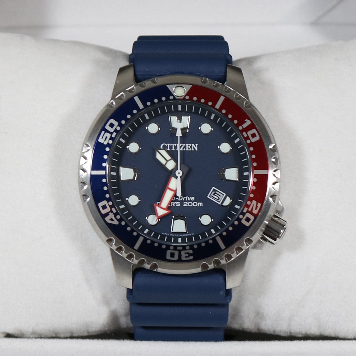 Citizen Eco Drive Promaster Dive Blue Red Bezel Stainless Steel Men's Watch BN0168-06L 2