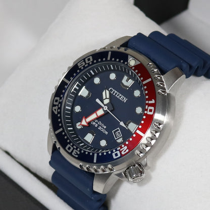 Citizen Eco Drive Promaster Dive Blue Red Bezel Stainless Steel Men's Watch BN0168-06L 3