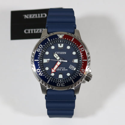 Citizen Eco Drive Promaster Dive Blue Red Bezel Stainless Steel Men's Watch BN0168-06L