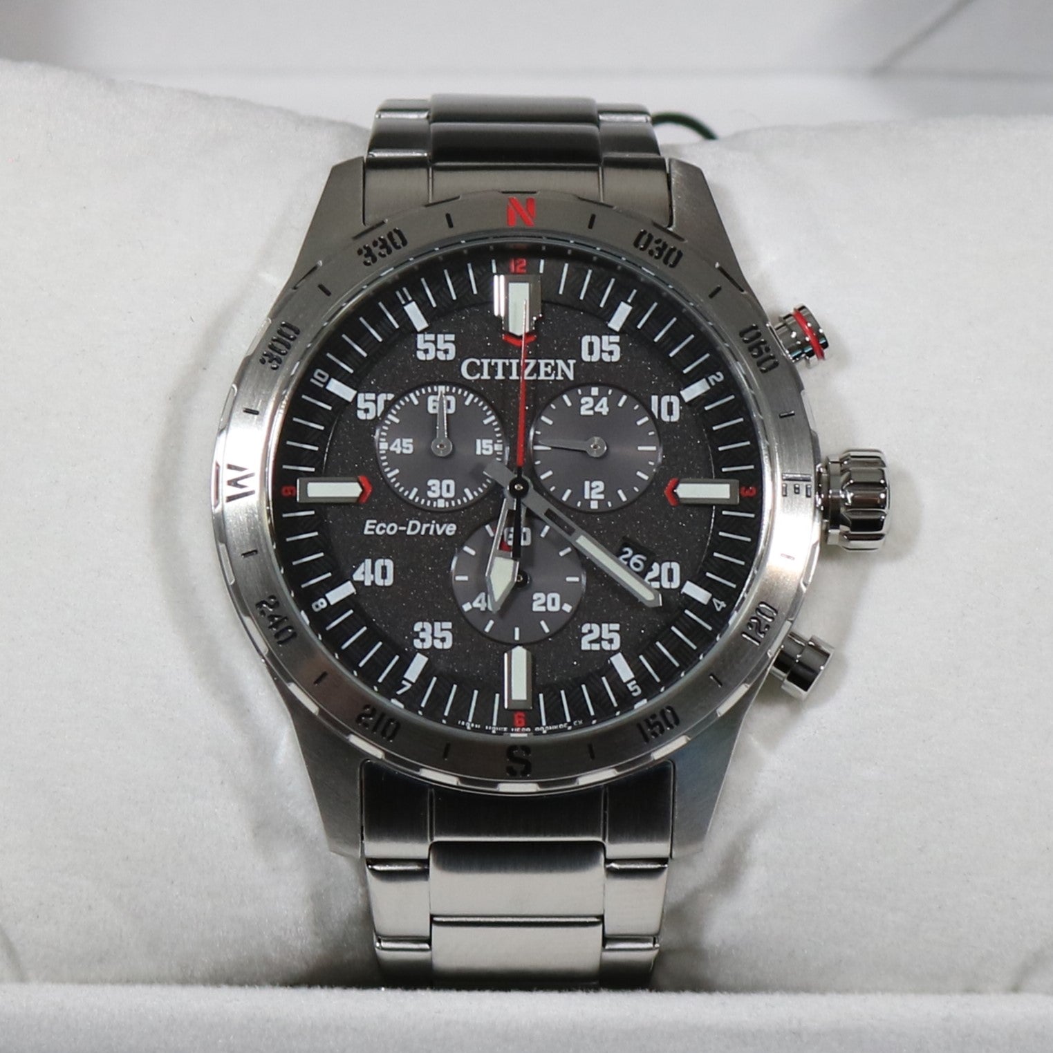 Citizen Eco-Drive Men's Stainless Steel Black Dial Chronograph Watch AT2520-89E