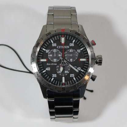 Citizen Eco-Drive Men's Stainless Steel Black Dial Chronograph Watch AT2520-89E