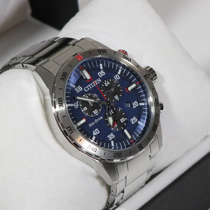 Citizen Eco-Drive Men's Stainless Steel Blue Dial Chronograph Watch AT2520-89L