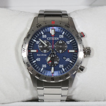 Citizen Eco-Drive Men's Stainless Steel Blue Dial Chronograph Watch AT2520-89L