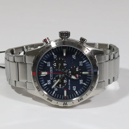 Citizen Eco-Drive Men's Stainless Steel Blue Dial Chronograph Watch AT2520-89L