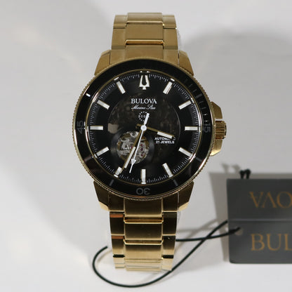 Bulova Marine Star Automatic Gold Tone Black Dial Men's Watch 97A174