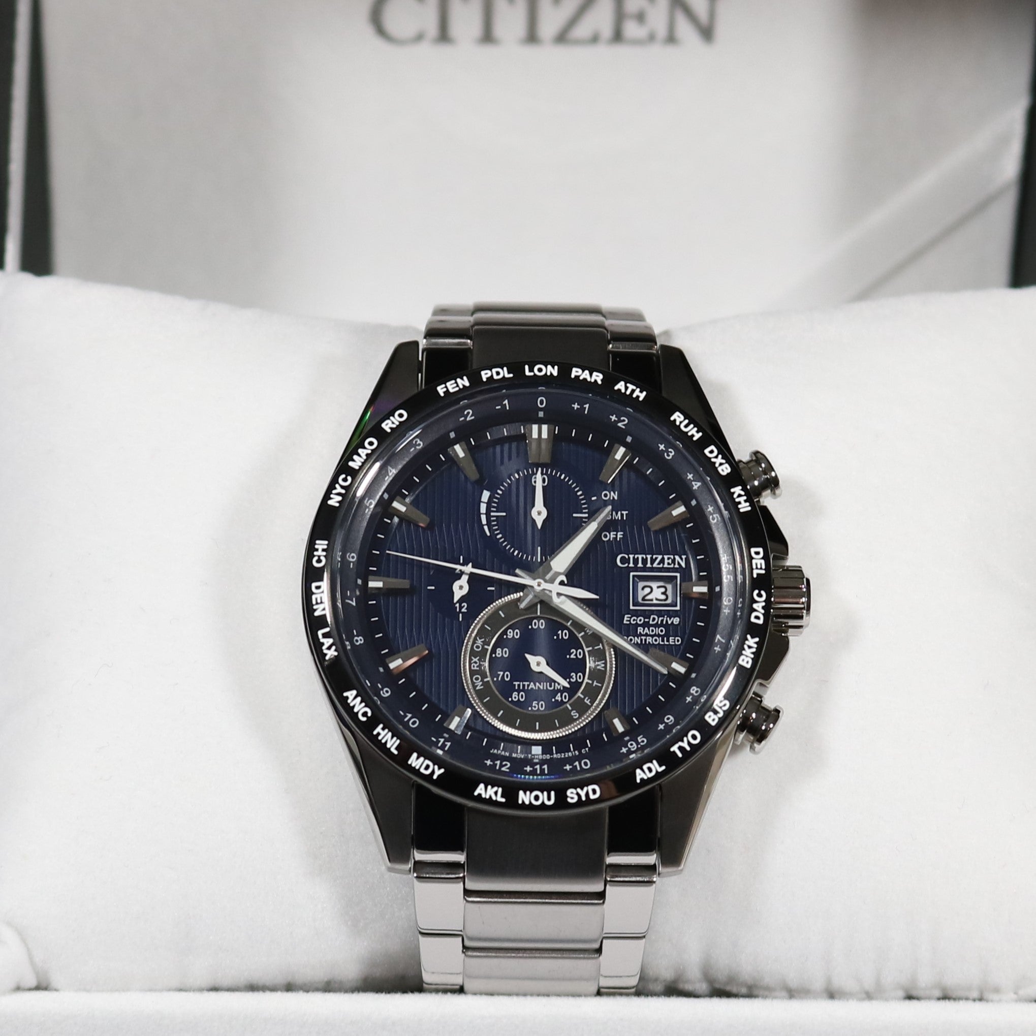 Citizen Eco-Drive Super Titanium Blue Dial Men's Chronograph Watch AT8154-82L