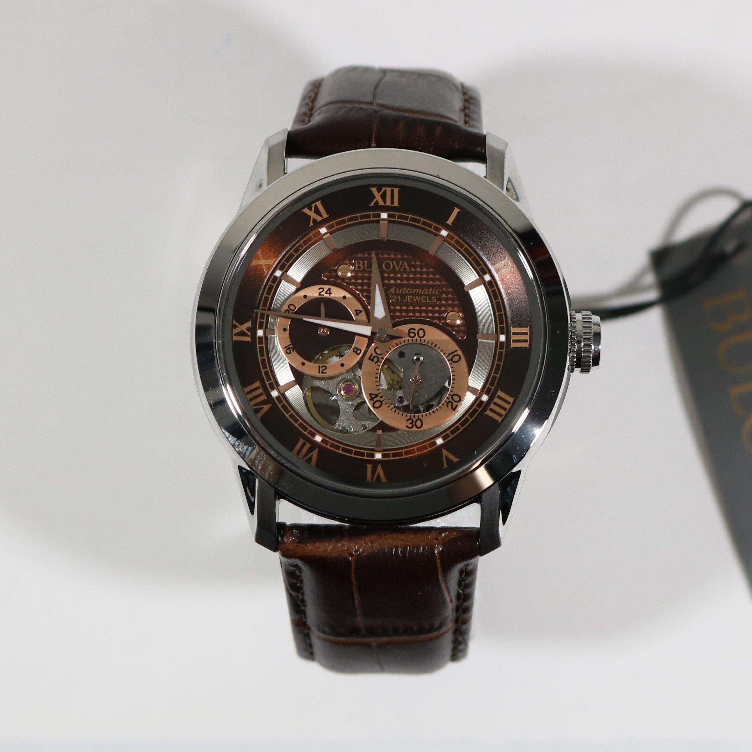 Bulova Sutton Automatic Stainless Steel Brown Skeleton Dial Men's Watch 96A120