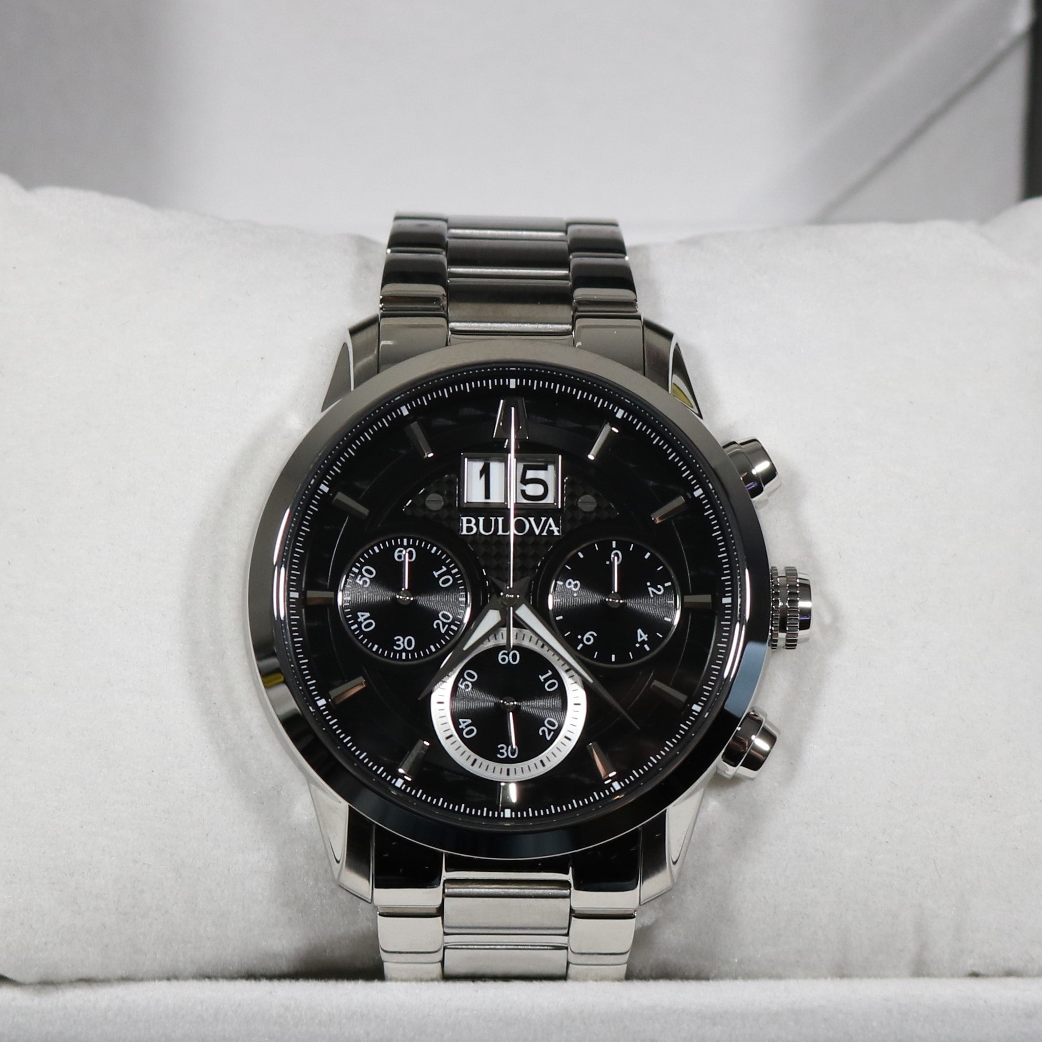 Bulova Sutton Stainless Steel Black Dial Men's Chronograph Watch 96B319