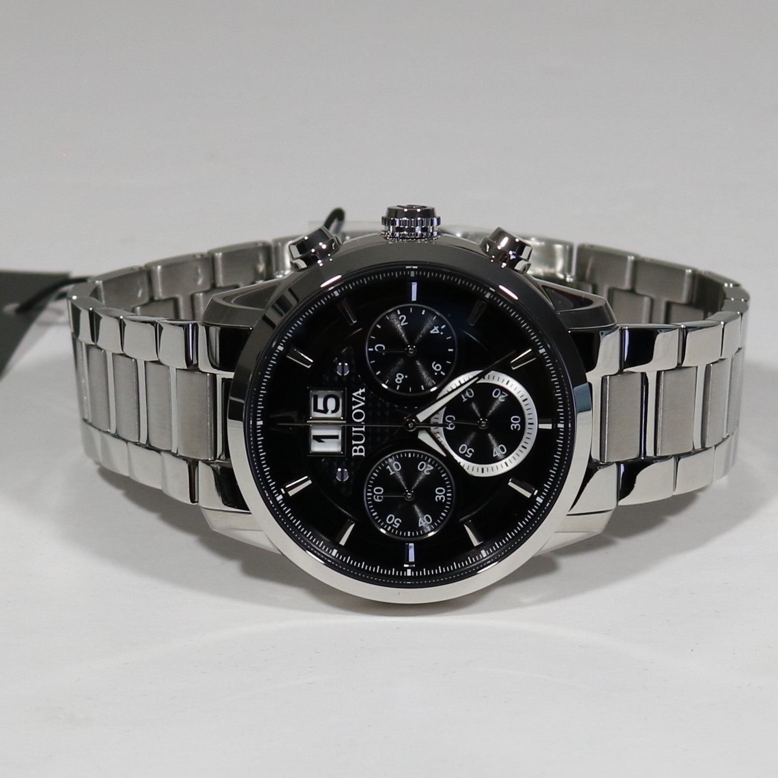 Bulova Sutton Stainless Steel Black Dial Men's Chronograph Watch 96B319