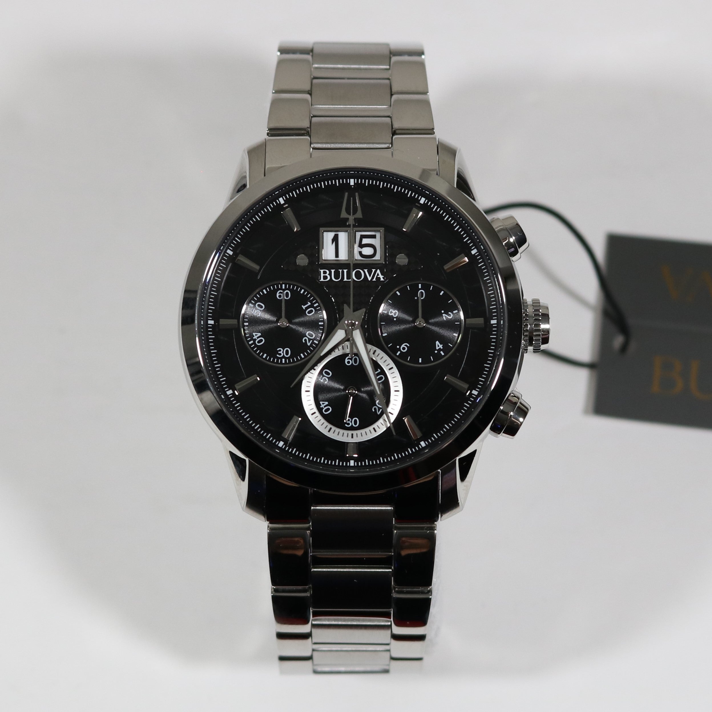 Bulova Sutton Stainless Steel Black Dial Men's Chronograph Watch 96B319