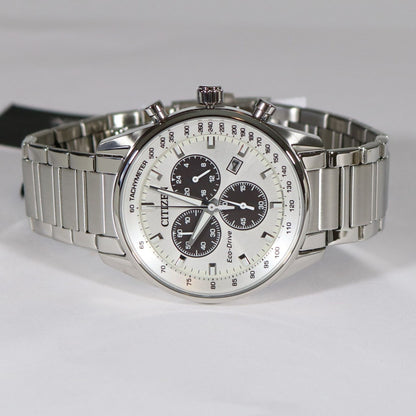 Citizen Eco-Drive Chronograph White Dial Stainless Steel Men's Watch AT2390-82A - Chronobuy