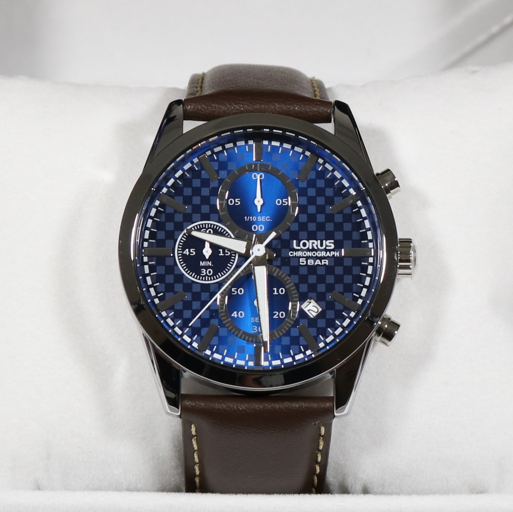 Lorus Blue Dial Stainless Steel Blue Dial Leather Strap Men's Watch RM397FX9