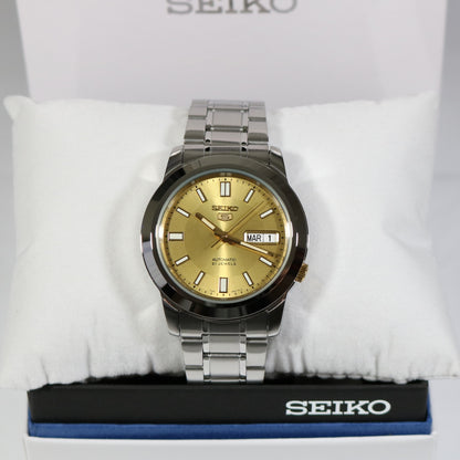 Seiko 5 Men's Automatic Day Date Gold Tone Dial Watch SNKK13K1