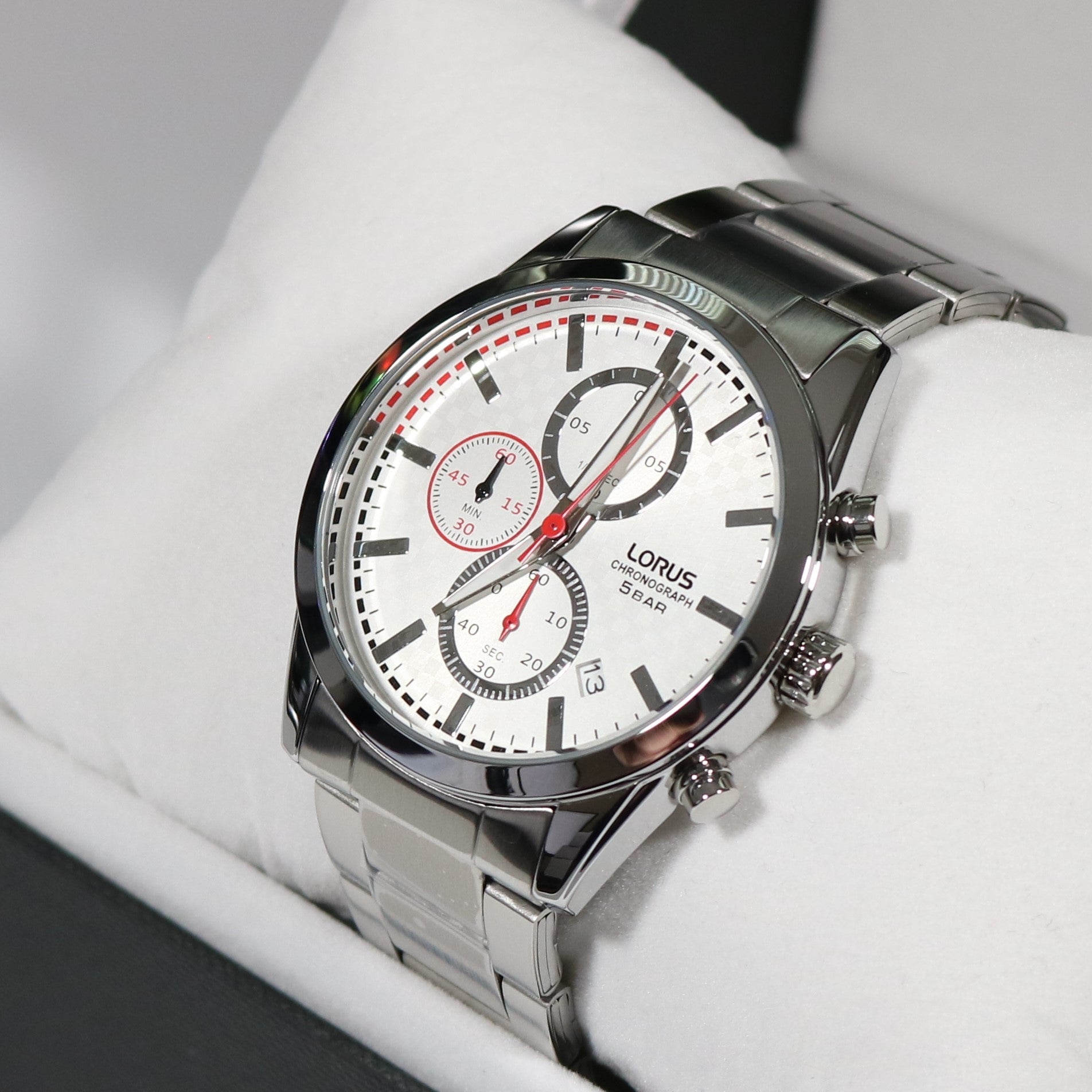 Lorus White Dial Stainless Steel Chronograph Men's Watch RM393FX9