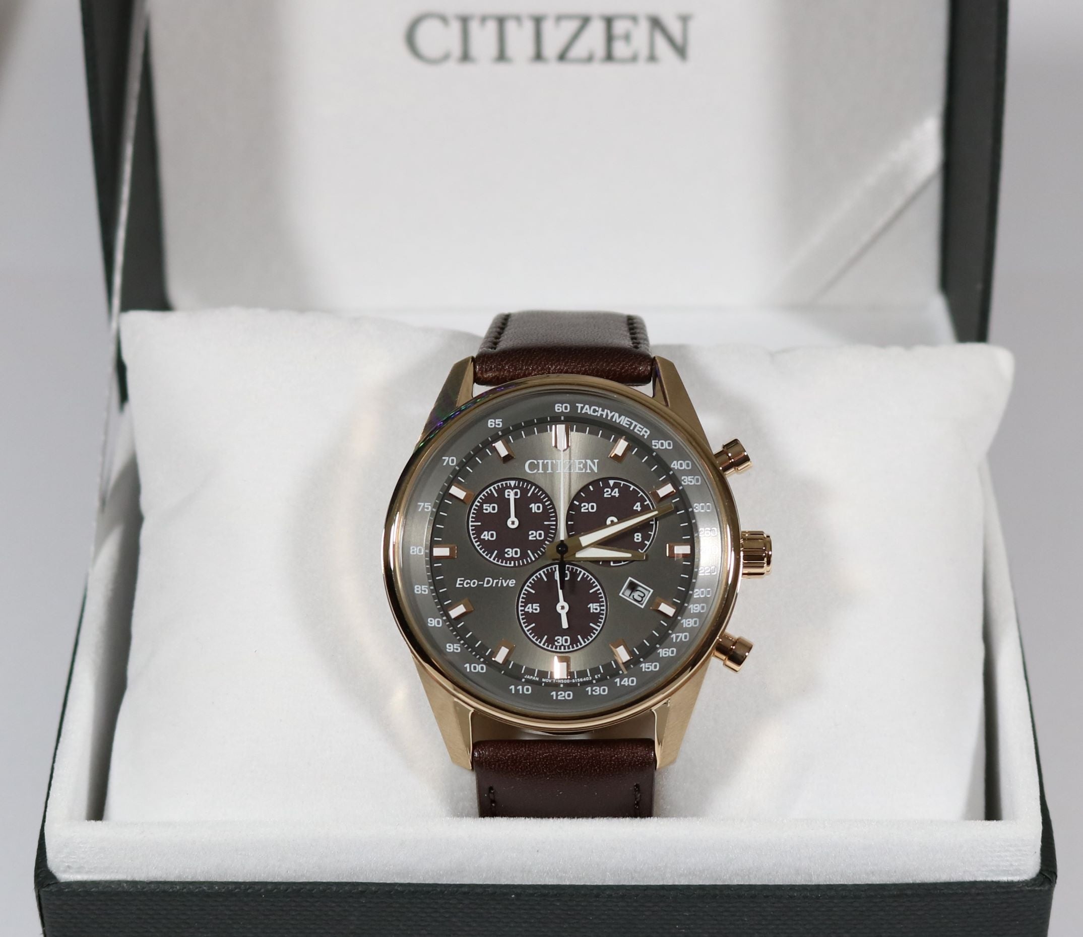 Citizen Men's Eco-Drive Brown Leather Strap Dress Watch AT2393-17H - Chronobuy