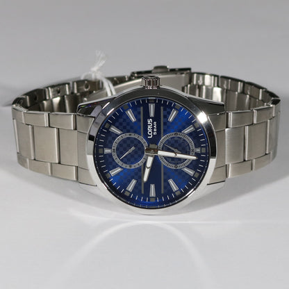 Lorus Men's Blue Textured Dial Stainless Steel Men's Watch R3A59AX9