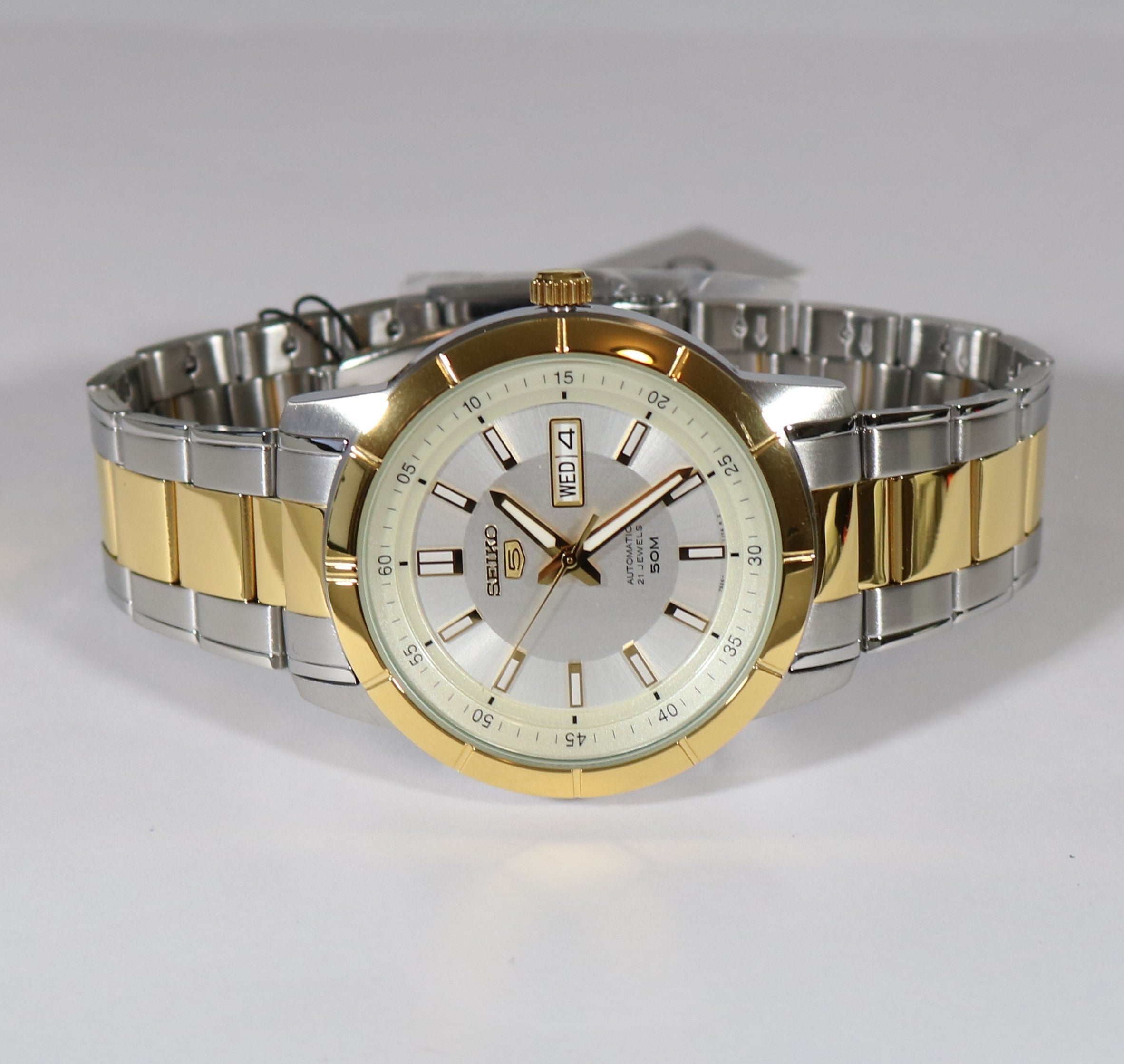 Seiko 5 Day Date Two Tone Automatic White Dial Men's Watch SNKN58K1 - Chronobuy