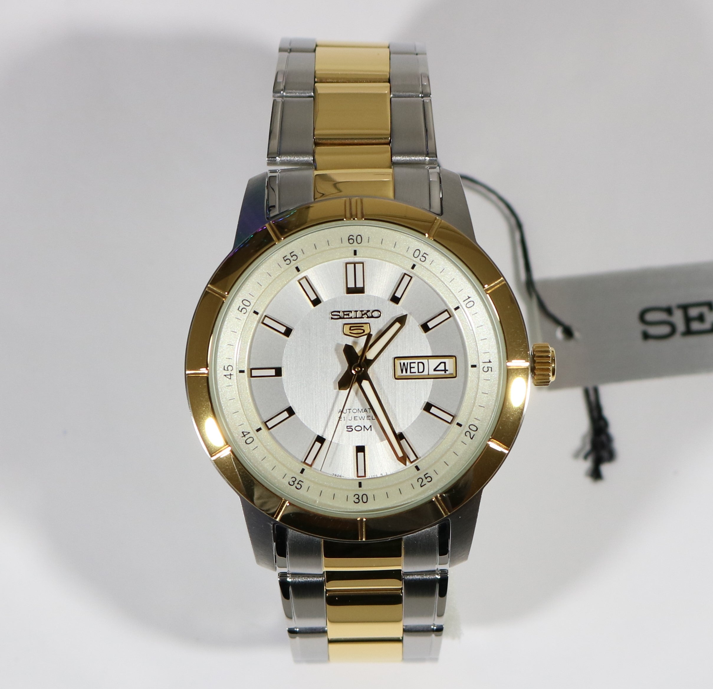 Seiko 5 Day Date Two Tone Automatic White Dial Men's Watch SNKN58K1 - Chronobuy