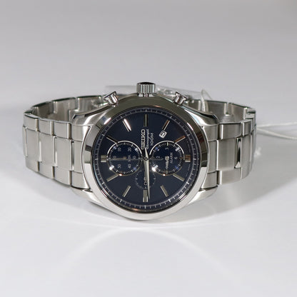 Seiko Quartz Stainless Steel Blue Dial Chronograph Men's Watch SNAF65P1