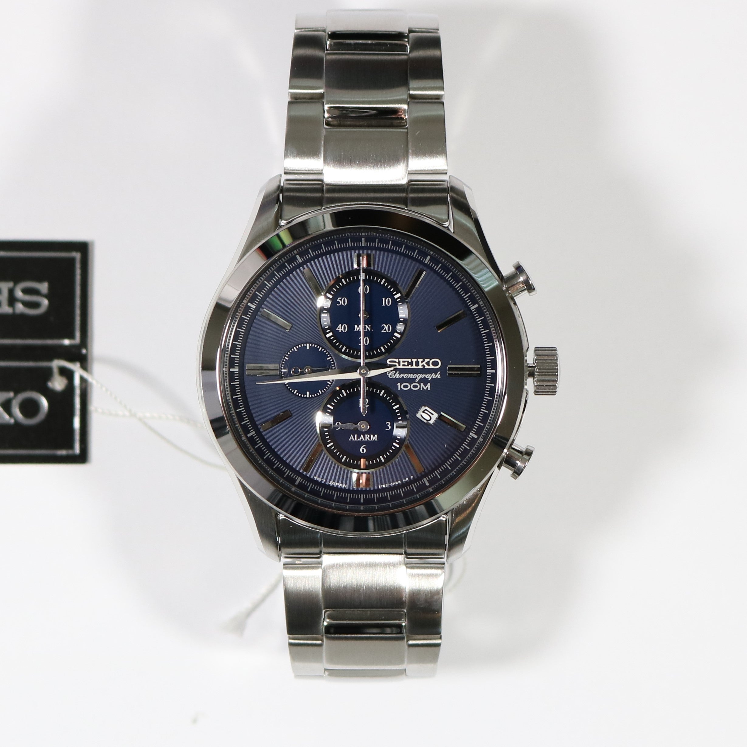 Seiko Quartz Stainless Steel Blue Dial Chronograph Men's Watch SNAF65P1