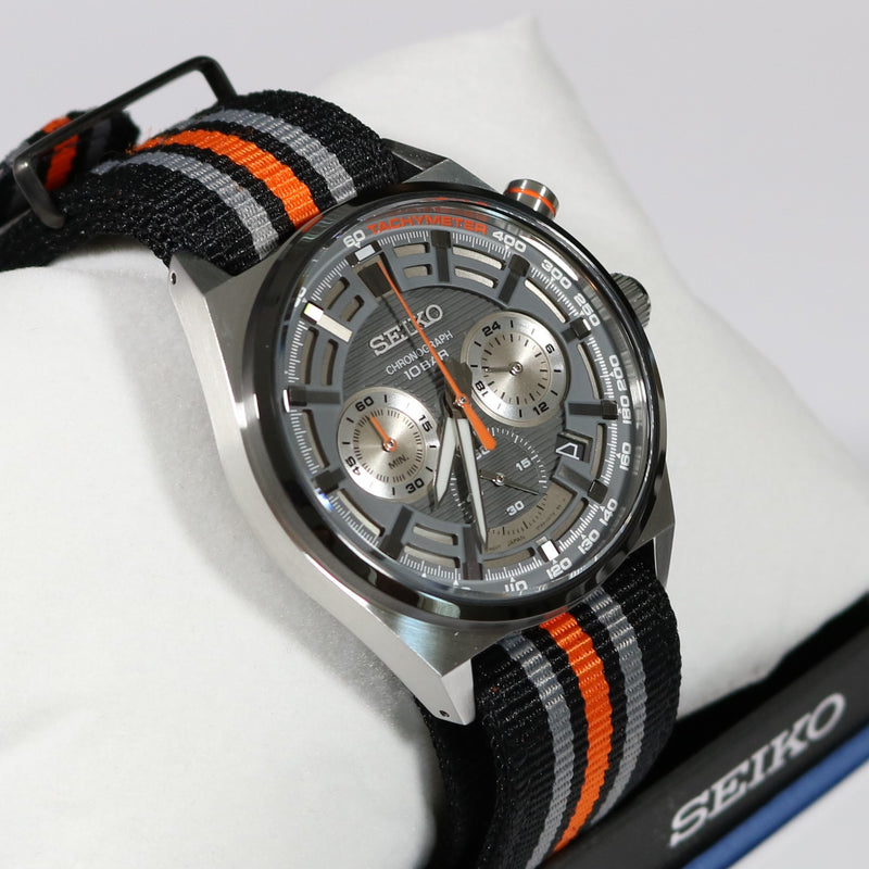 Seiko Quartz Men\'s SSB4 Chronobuy Watch Nylon Chronograph Dial Strap – Sports Grey