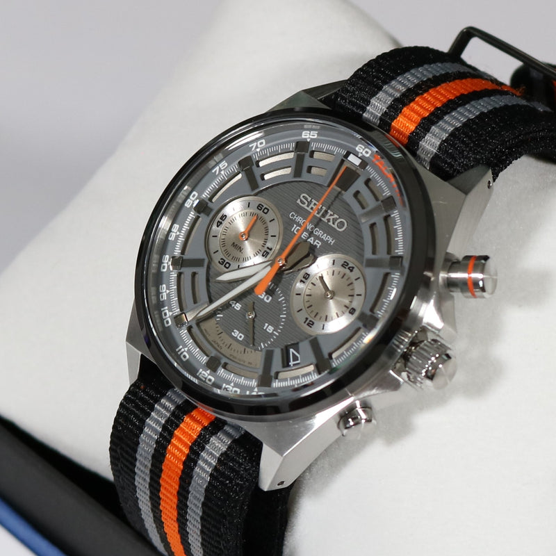 Seiko Quartz Men\'s Grey Dial Watch Nylon – SSB4 Chronobuy Sports Chronograph Strap