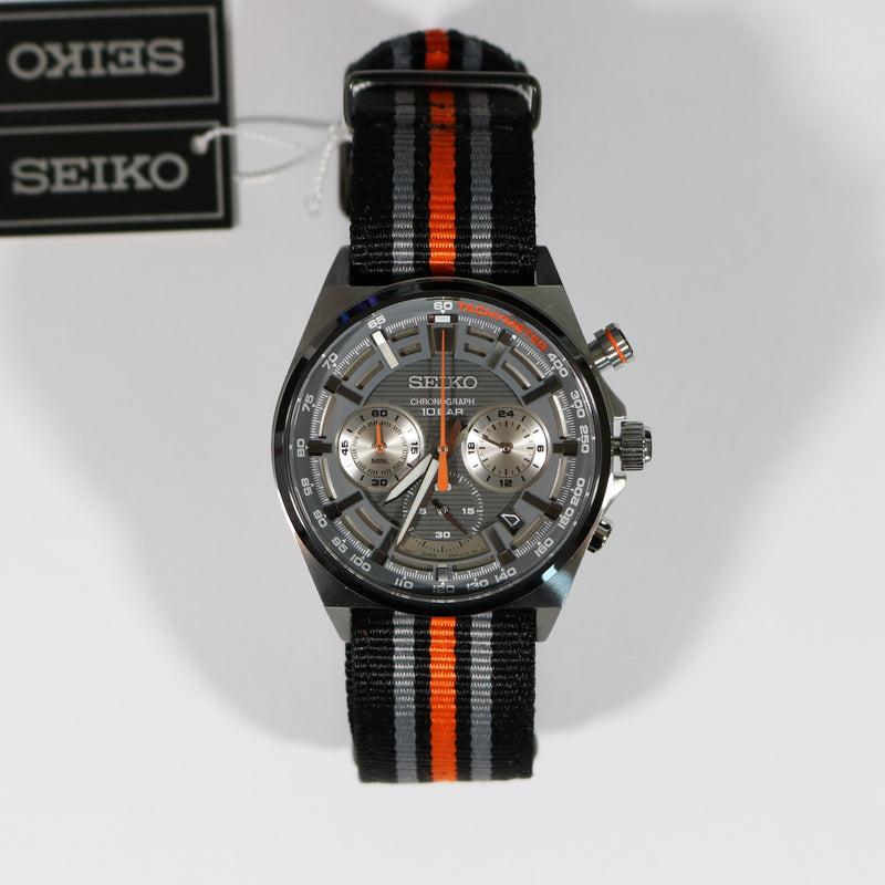 Seiko Quartz Men\'s Chronobuy SSB4 Grey Dial Nylon Sports Watch Chronograph Strap –