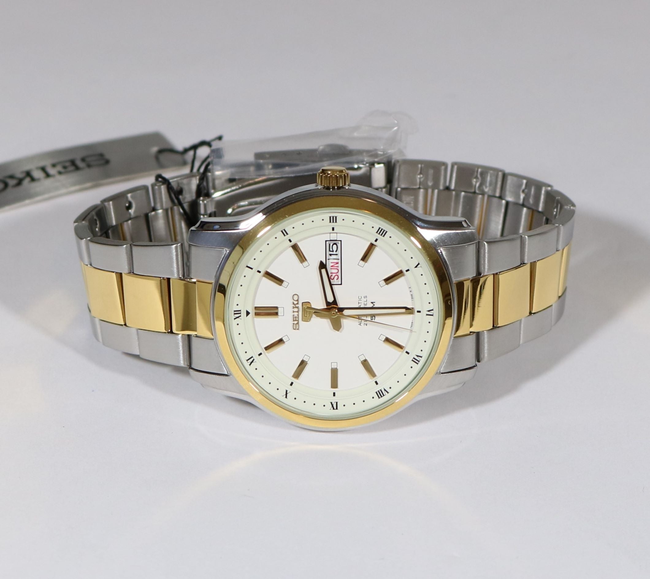 Seiko 5 Day Date Two Tone Automatic White Dial Men's Watch SNKN14K1 - Chronobuy