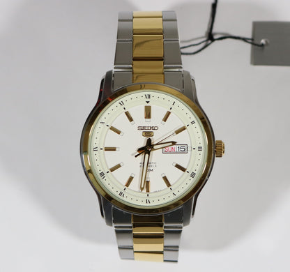 Seiko 5 Day Date Two Tone Automatic White Dial Men's Watch SNKN14K1 - Chronobuy