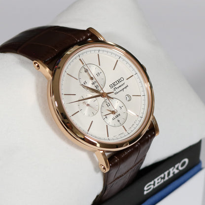 Seiko Premier Rose Gold Tone Men's Chronograph Watch SNAF82P1