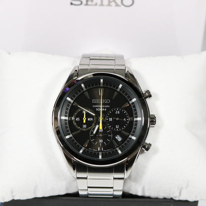 Seiko Quartz Stainless Steel Chronograph Black Dial Men's Watch SSB087P1