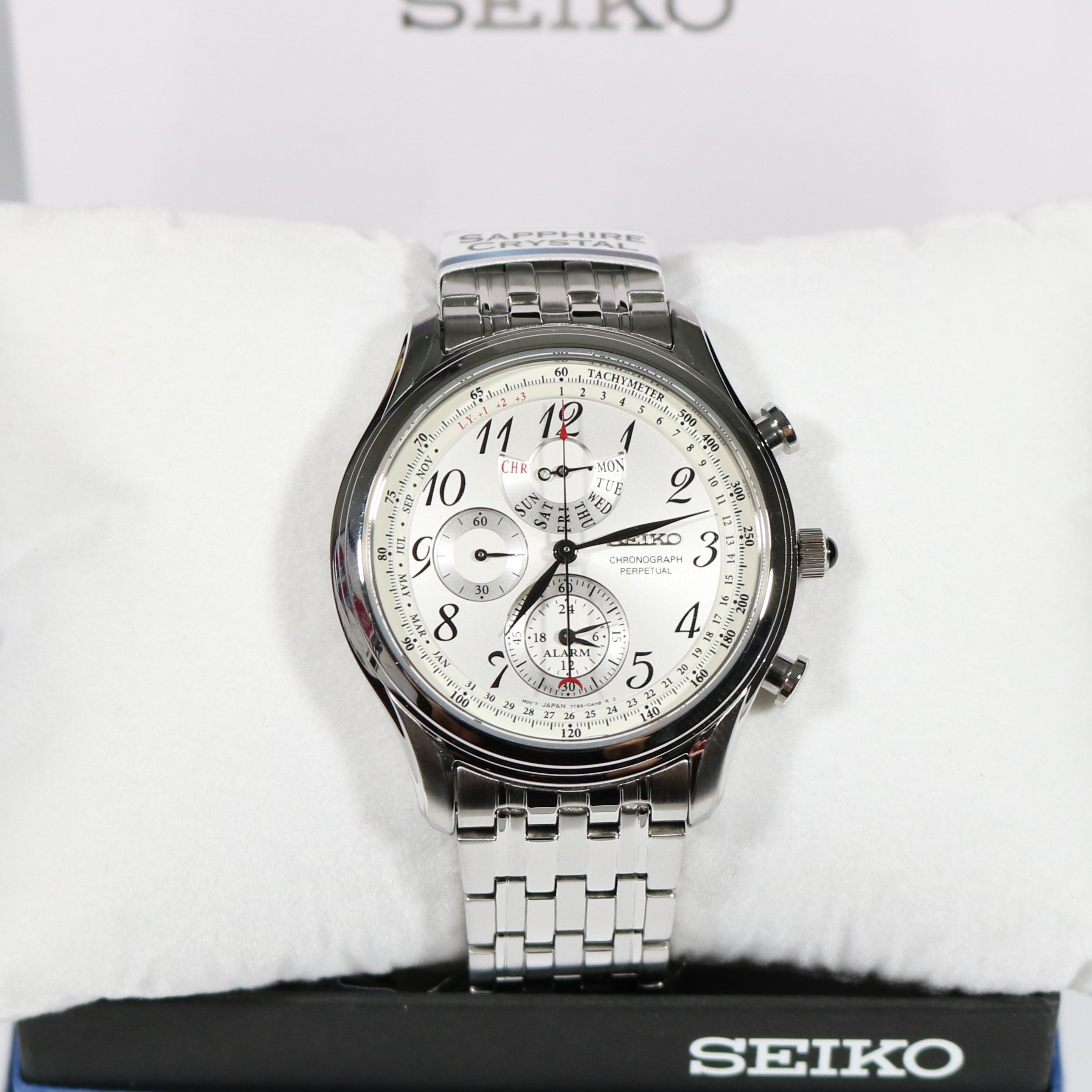 Seiko Quartz Perpetual White Dial Stainless Steel Chronograph Watch SPC251P1