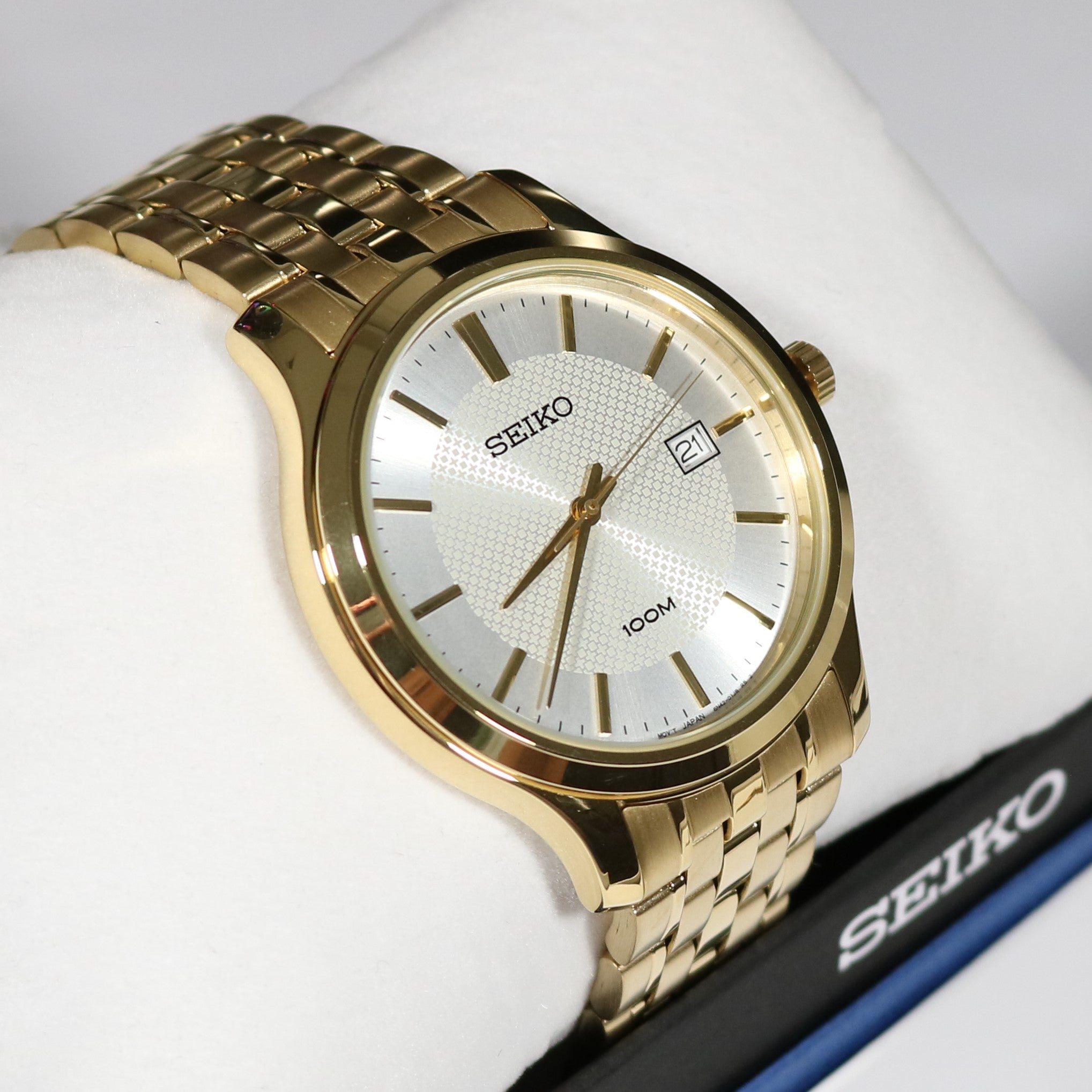 Seiko Neo Classic Men's Gold Tone Textured White Dial Watch SUR296P1