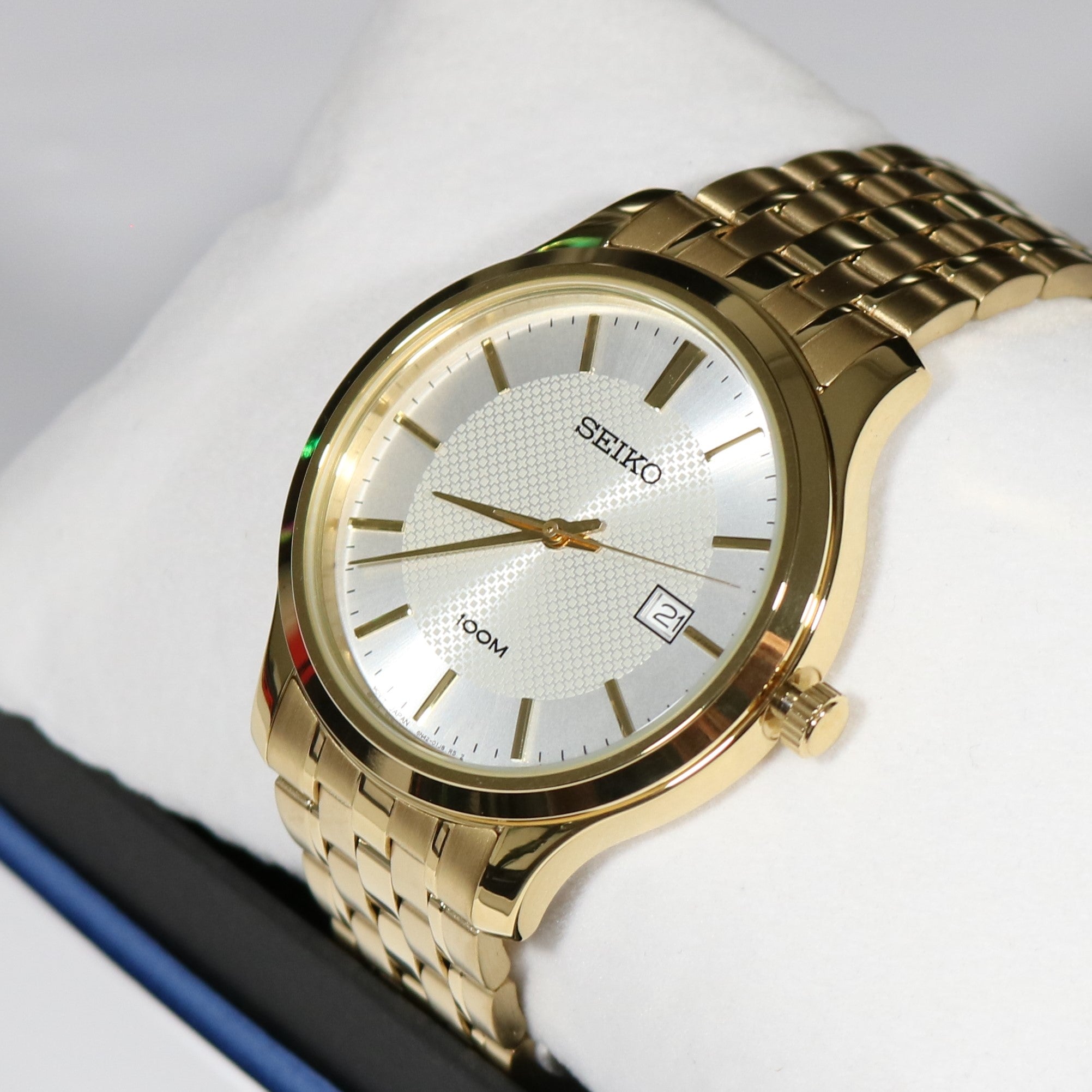 Seiko Neo Classic Men's Gold Tone Textured White Dial Watch SUR296P1