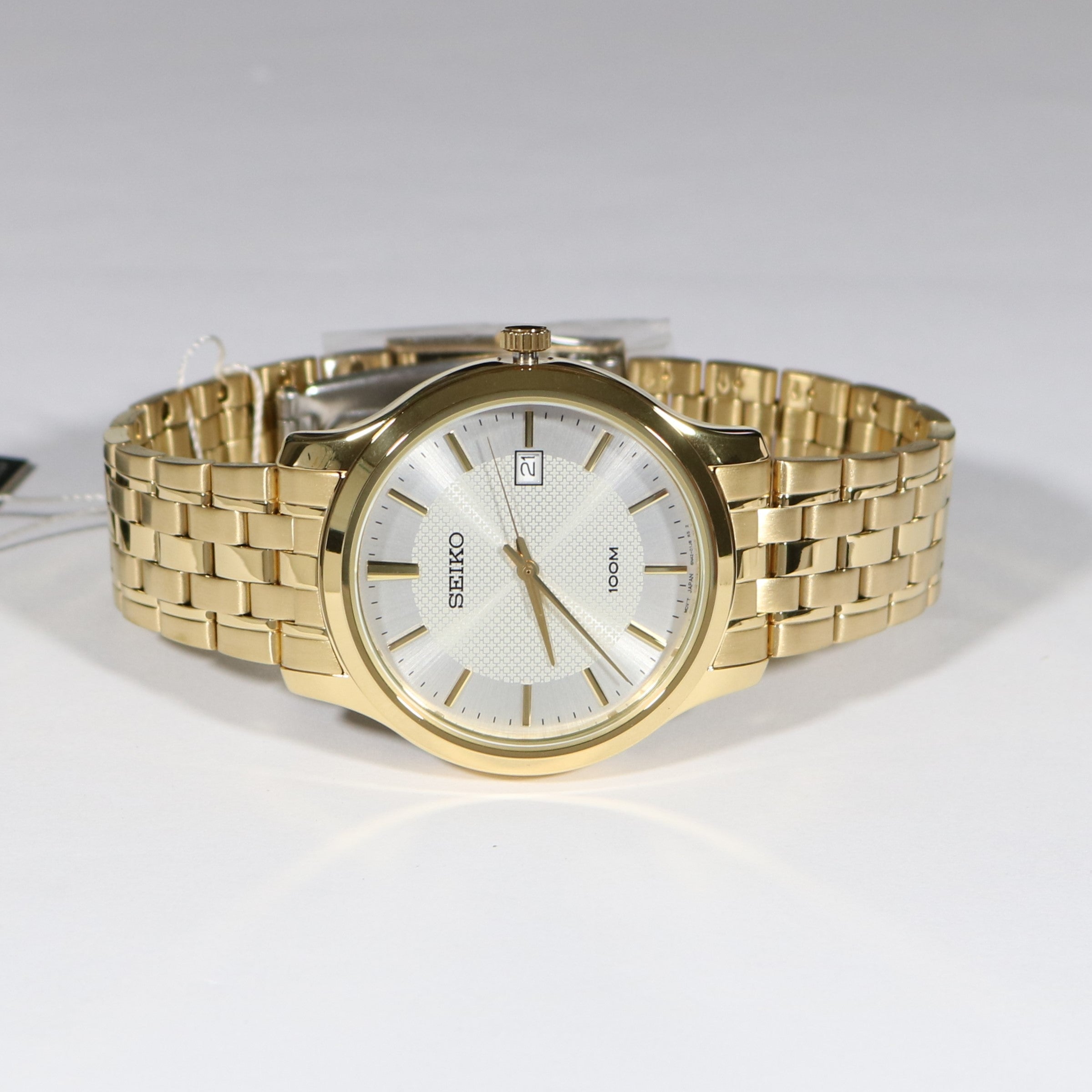 Seiko Neo Classic Men's Gold Tone Textured White Dial Watch SUR296P1