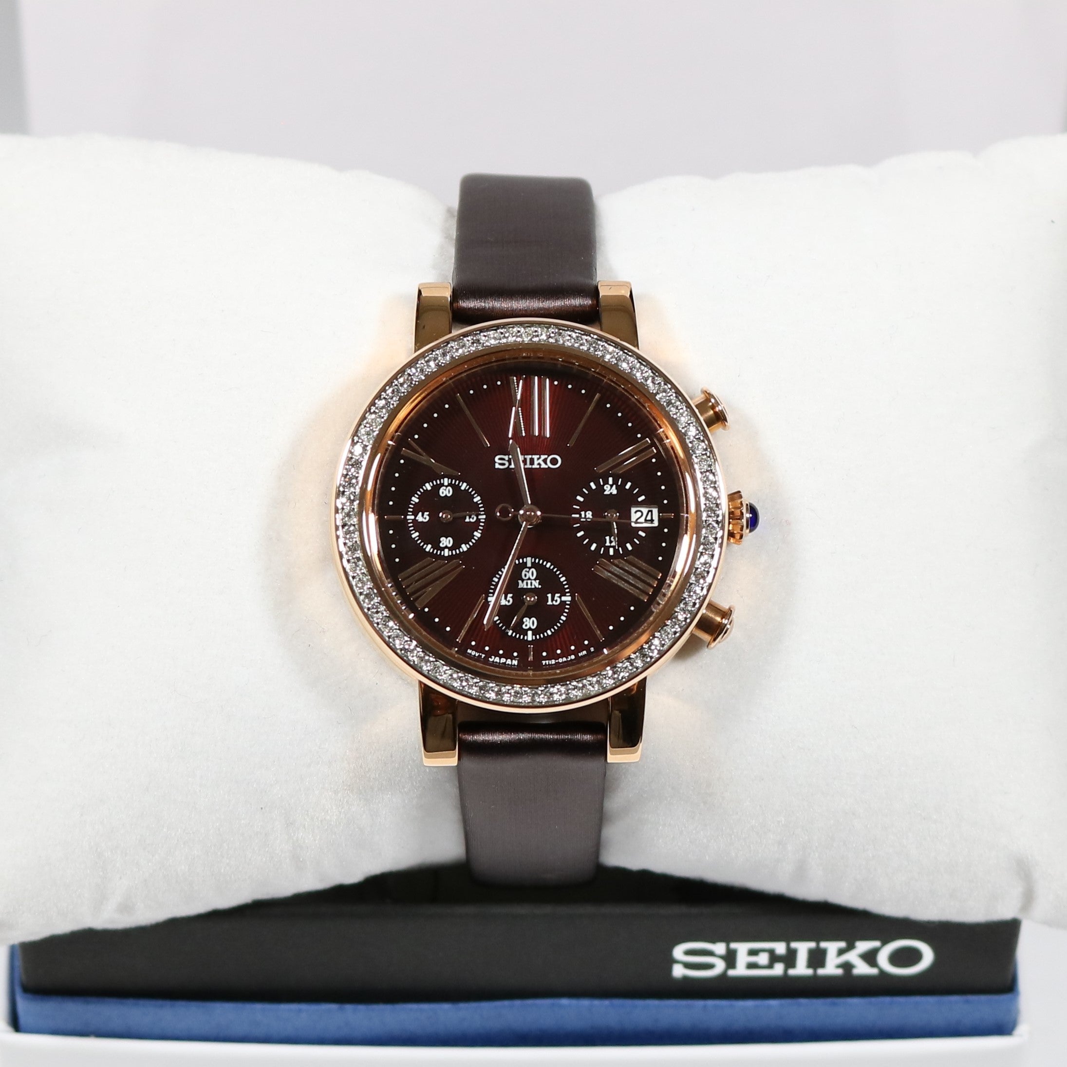 Seiko Women's Elegant Rose Gold Tone Burgundy Dial Watch SRW018P1