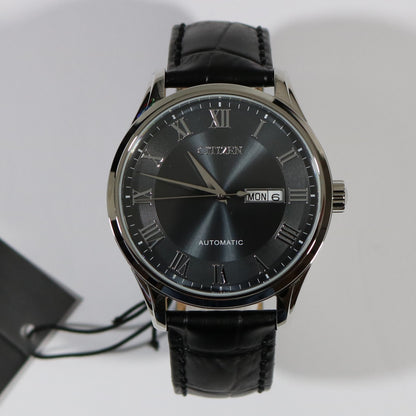 Citizen Grey Dial Automatic Men's Black Leather Band Watch NH8360-12H - Chronobuy