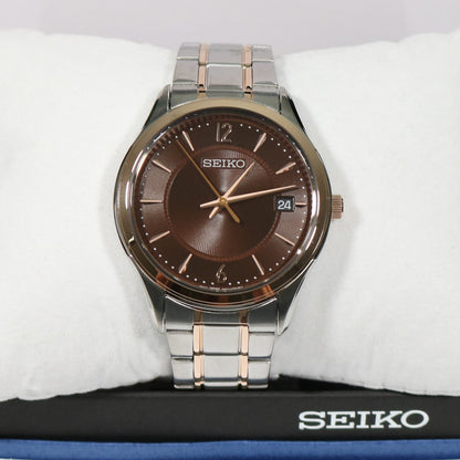 Seiko Quartz Brown Dial Two Tone Men's Dress Watch SUR470P1