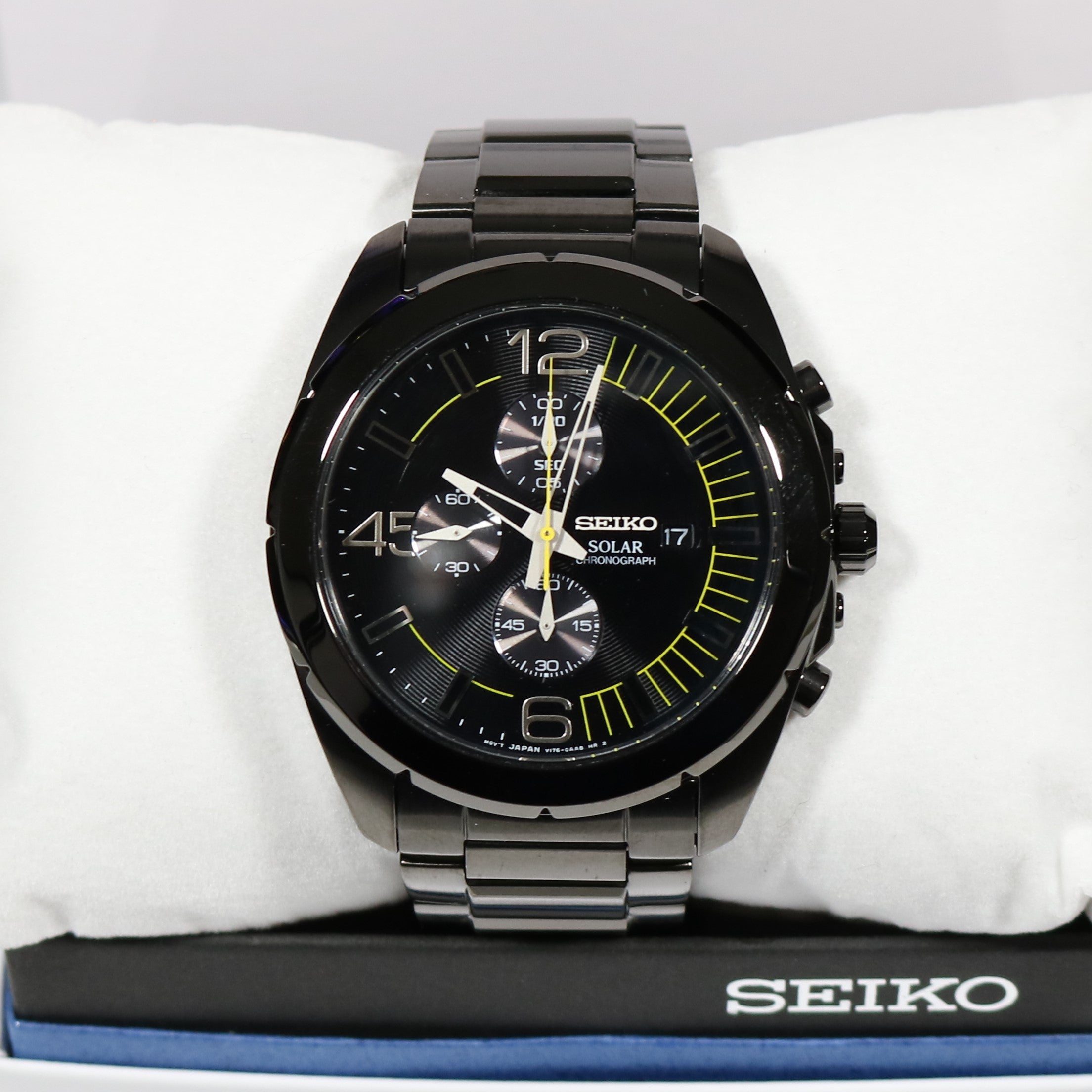 Seiko Men's Solar Black Ion Stainless Steel Chronograph Watch SSC217P1