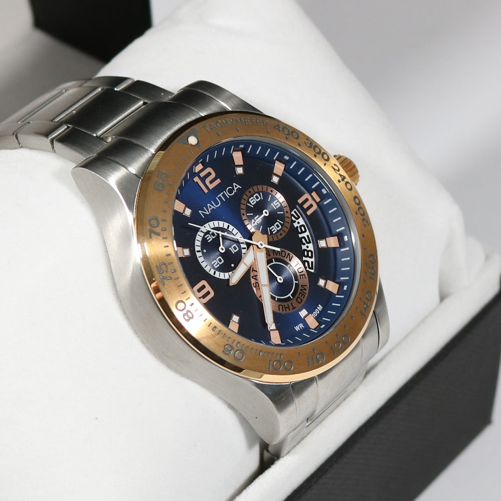 Nautica Quartz Two Tone Blue Dial Stainless Steel Men's Watch