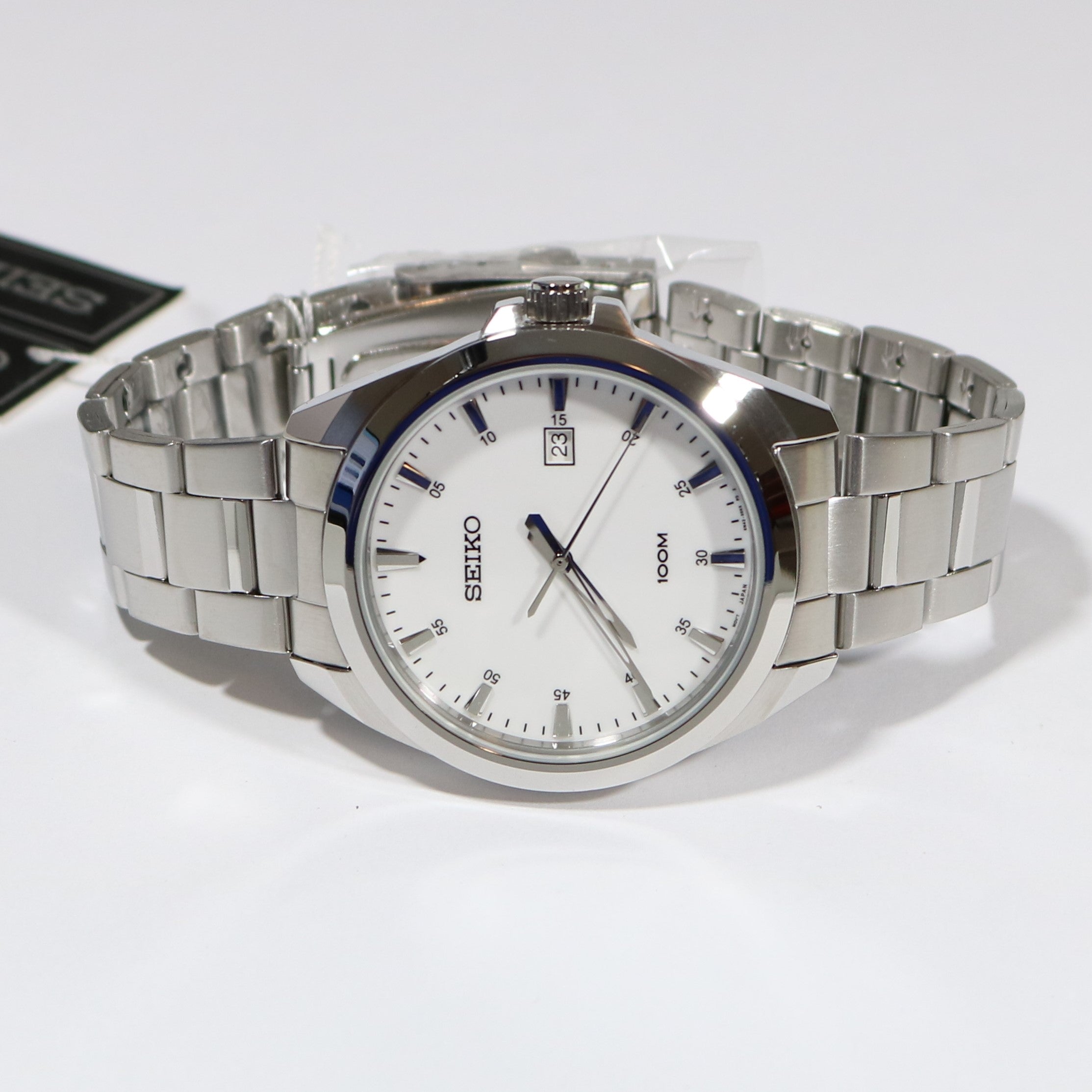 Seiko Men's Classic Stainless Steel White Dial Quartz Watch SUR205P1 - Chronobuy