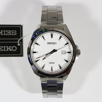 Seiko Men's Classic Stainless Steel White Dial Quartz Watch SUR205P1 - Chronobuy