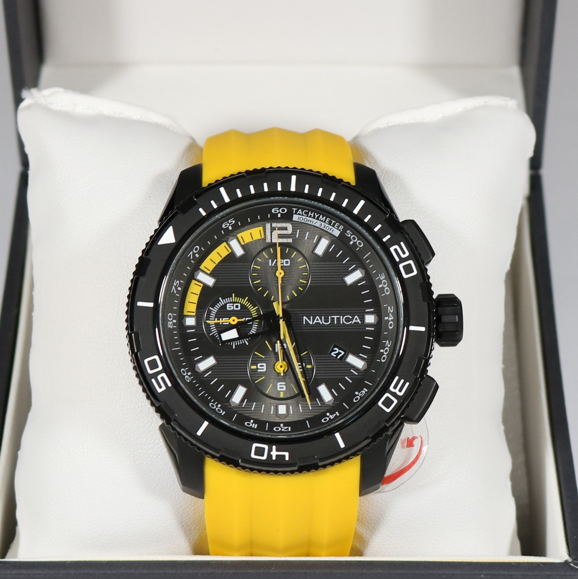 Nautica Quartz Black Dial Yellow Rubber Strap Men's Sports Watch A19629G