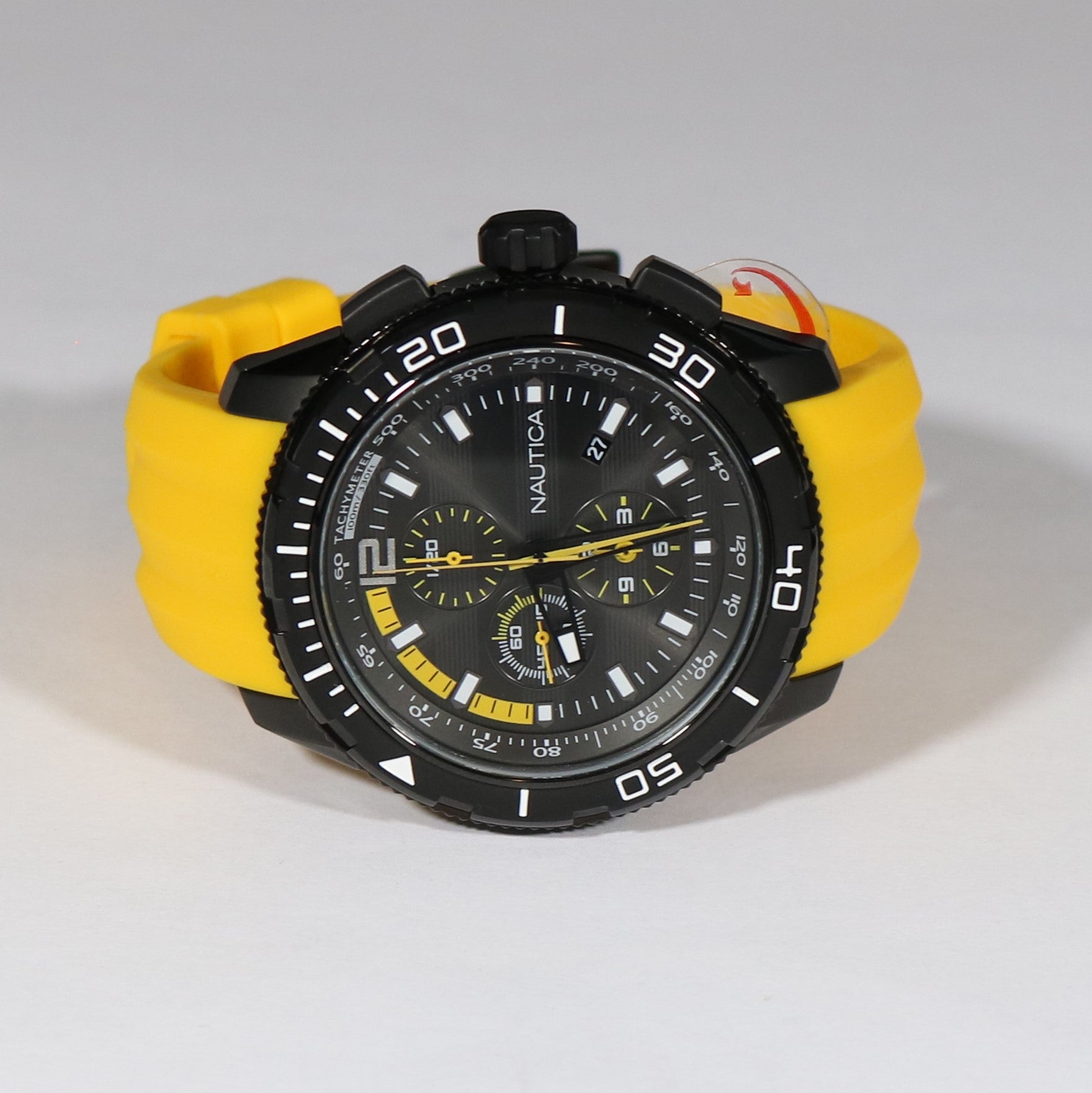 Nautica Quartz Black Dial Yellow Rubber Strap Men's Sports Watch A19629G