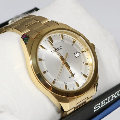 Seiko Men's Stainless Steel Gold Tone White Dial  Quartz Watch SUR212P1 - Chronobuy