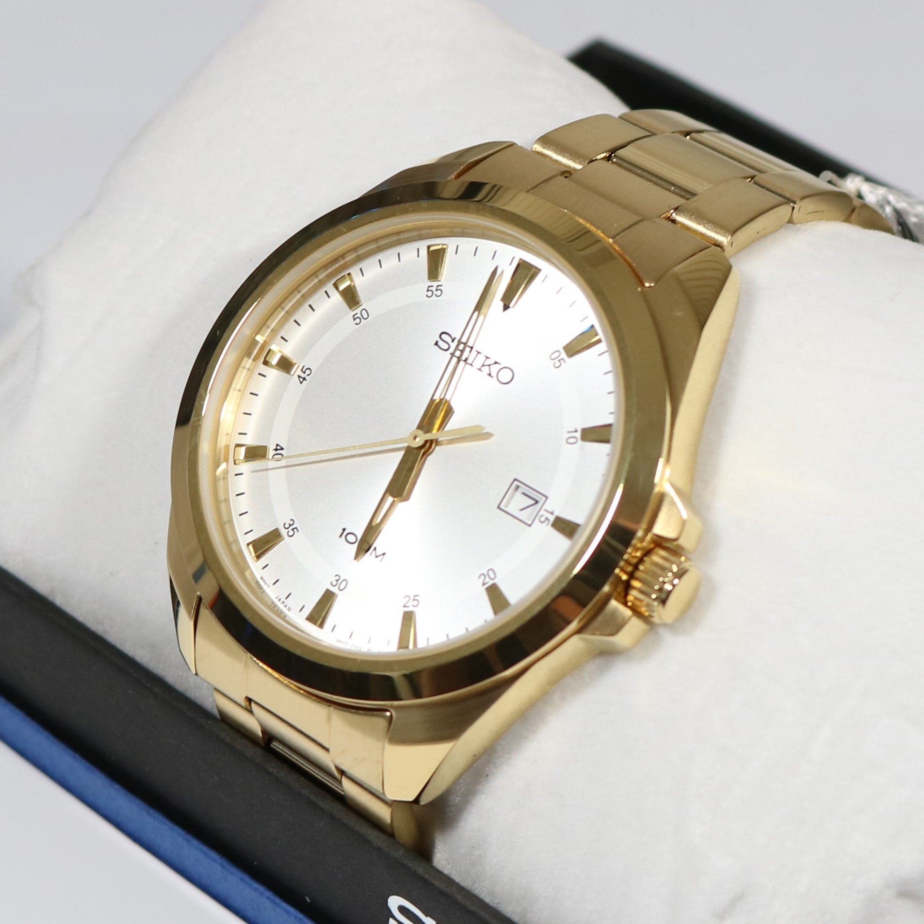 Seiko Men's Stainless Steel Gold Tone White Dial  Quartz Watch SUR212P1 - Chronobuy