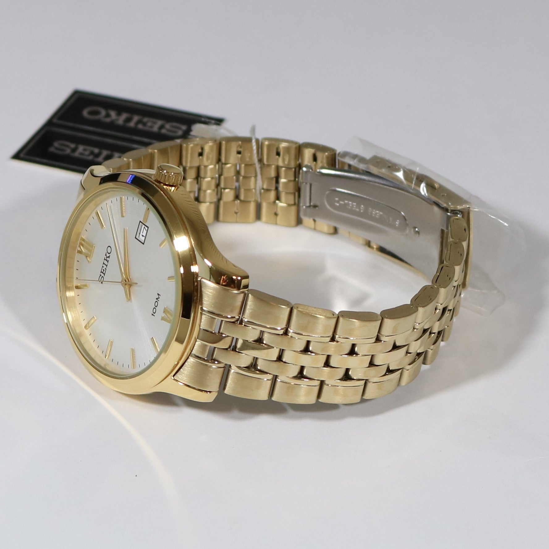 Seiko Men's Classic Gold Tone White Dial Quartz Watch SUR224P1 - Chronobuy