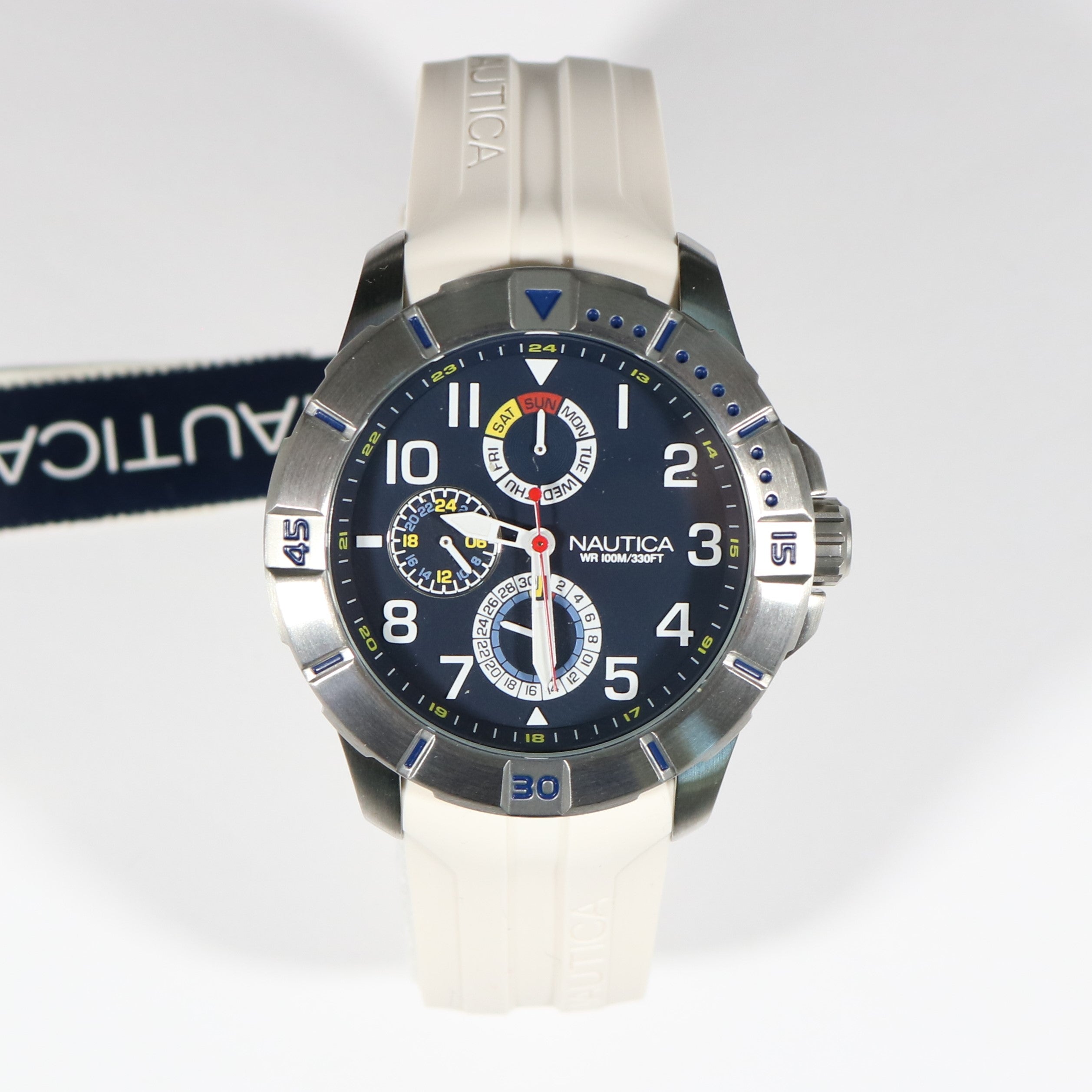 Nautica Quartz Blue Dial White Rubber Strap Men's Watch NAD12514G