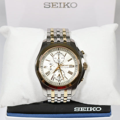 Seiko Quartz Men's Two Tone Stainless Steel Chronograph Watch SNAE32P1