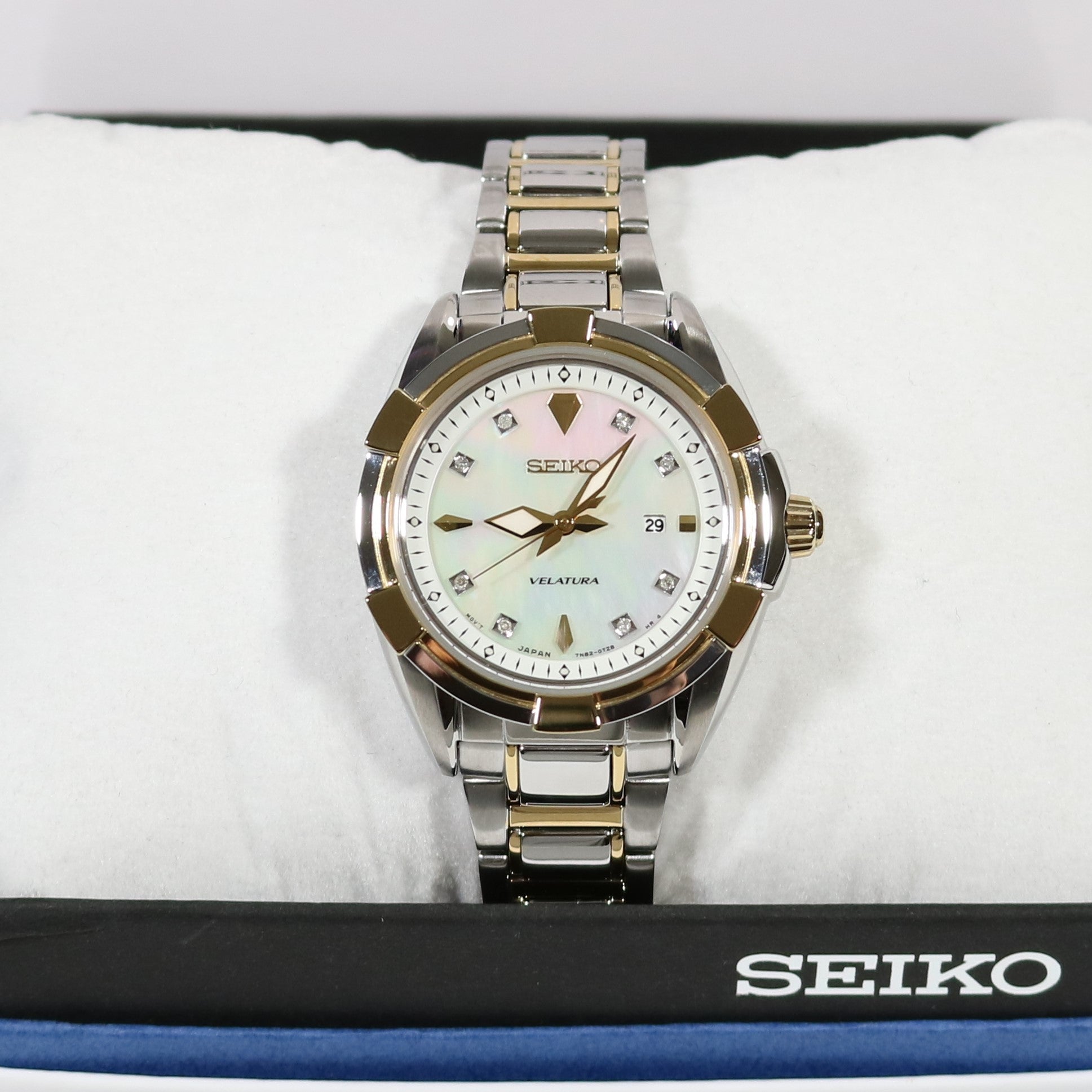 Seiko Quartz Women's Mother of Pearl Two Tone Diamond Watch SXDG08P1